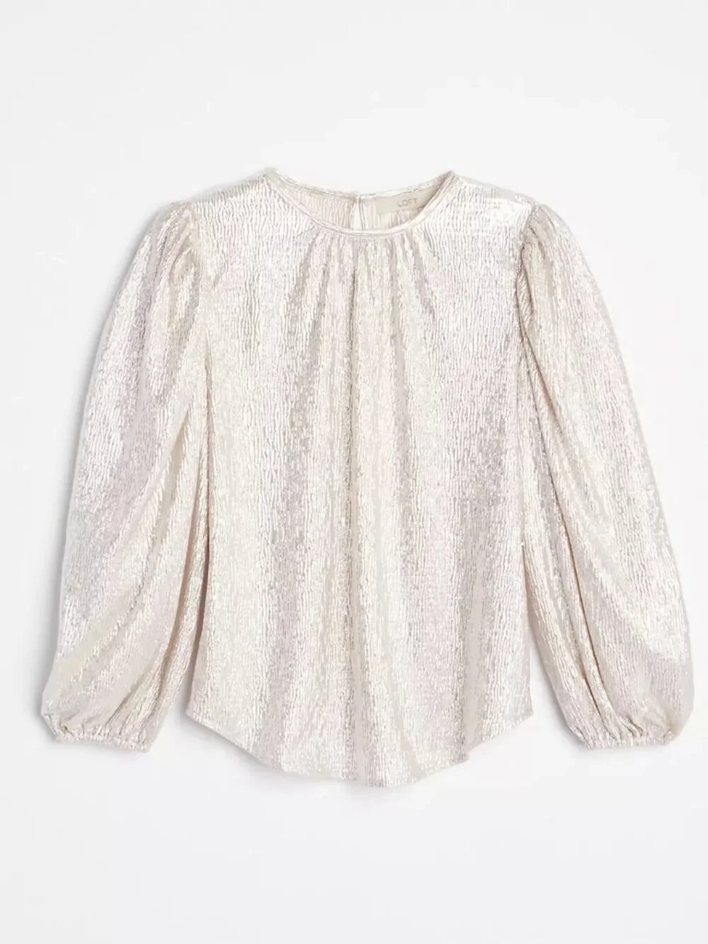 NWT Ann Taylor LOFT Size Medium Silver Textured Metallic Puff Sleeve Blouse NEW